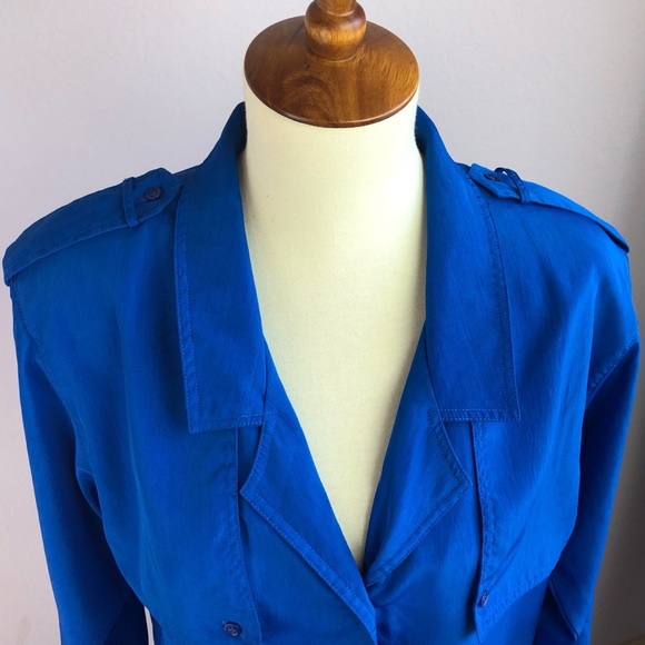 Vintage DVF Cobalt Blue Button Down Blouse Size 10 - Picture 6 of 8